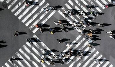 pedestrian four-way crossing from above