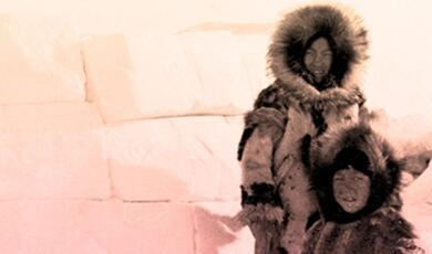 Inuits building an igloo