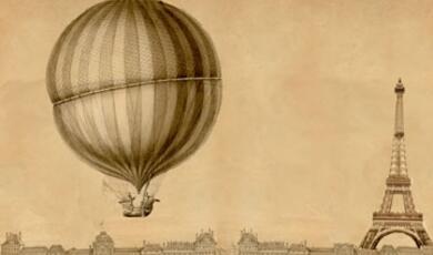 Drawing of Eiffel Tower and hot air balloon