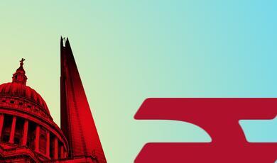 the currency symbol for the Rupee with an image of st paul's cathedral