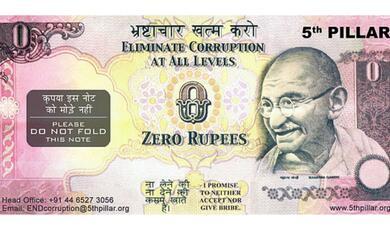 An image of the 'zero rupee' note from India