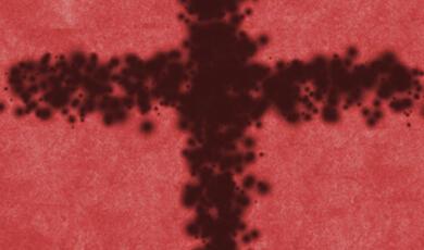 Black cross on red background