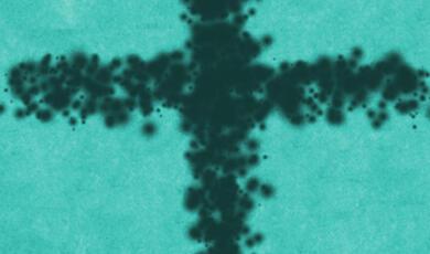 Black cross on turquoise background