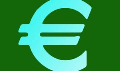 Teal euro sign against green background