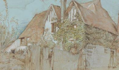 Samuel Palmer's "Ivy Cottage, Shoreham," a notable landscape painting from the early 19th century