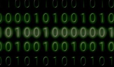 Green '1' and '0's against black background