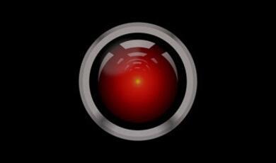 The red eye lens of HAL 9000, the sentient artificial intelligence from the Space Odyssey series