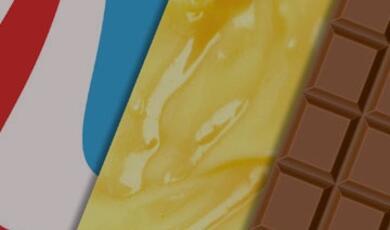 Collage of chocolate, custard and toothpaste