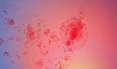 a data visualization mapwith ed circles of varying sizes represent the relative magnitude of the data