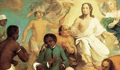 A painting by Johann Valentin Haidt showing crowd including Africans looking up at Christ