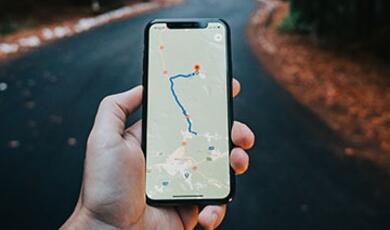 smart phone showing map and journey line