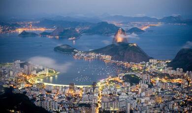 Rio de Janeiro and bay from above at dusk