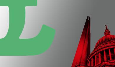 a currency symbol of the British Pound in green on a grey background