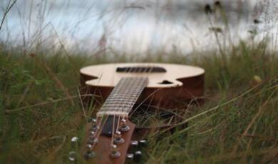A guitar lying in the grass