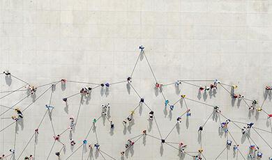a birds eye view of people in a crowd with lines connecting each of them