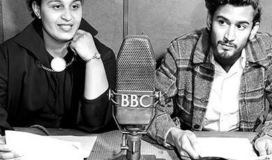 Samuel Selvon and Pauline Henriques making a BBC broadcast