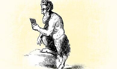 Drawing of Pan against yellow background