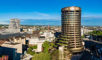 Bank building in Basle, cylindrical tower