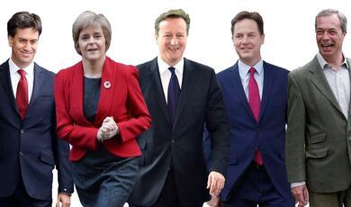 Image of Ed Miliband, Nicola Sturgeon, David Cameron, Nick Clegg and Nigel Farage
