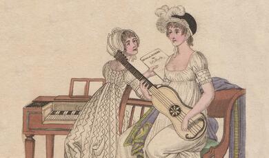 Georgian ladies with pianoforte and guitar